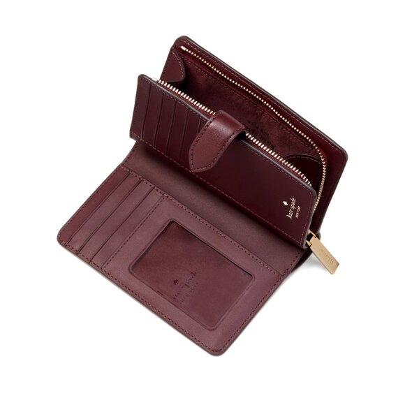 New Kate Spade Spade Flower Medium Compact Bifold Wallet Logo Grenache Multi - Picture 2 of 3